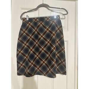 Le Lis Maura A-Line Plaid Skirt Slate Blue/ Brown Pull On Elastic Waist Size L